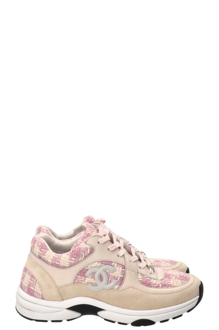 CHANEL CC Sneakers Tweed Rosa Beige