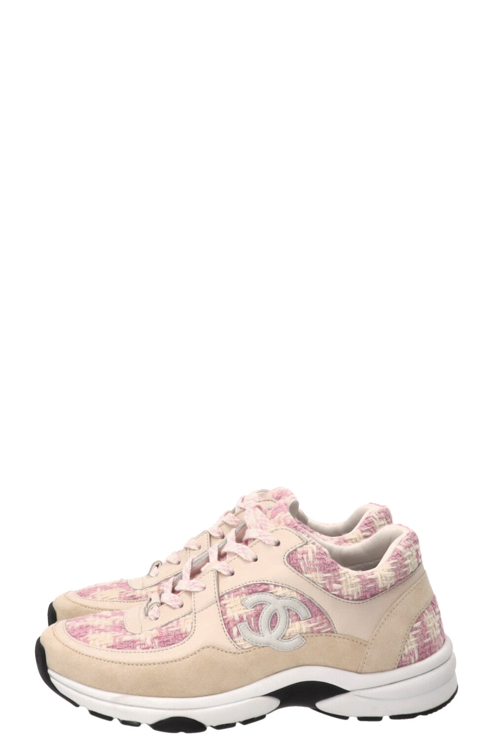CHANEL CC Sneakers Tweed Rosa Beige