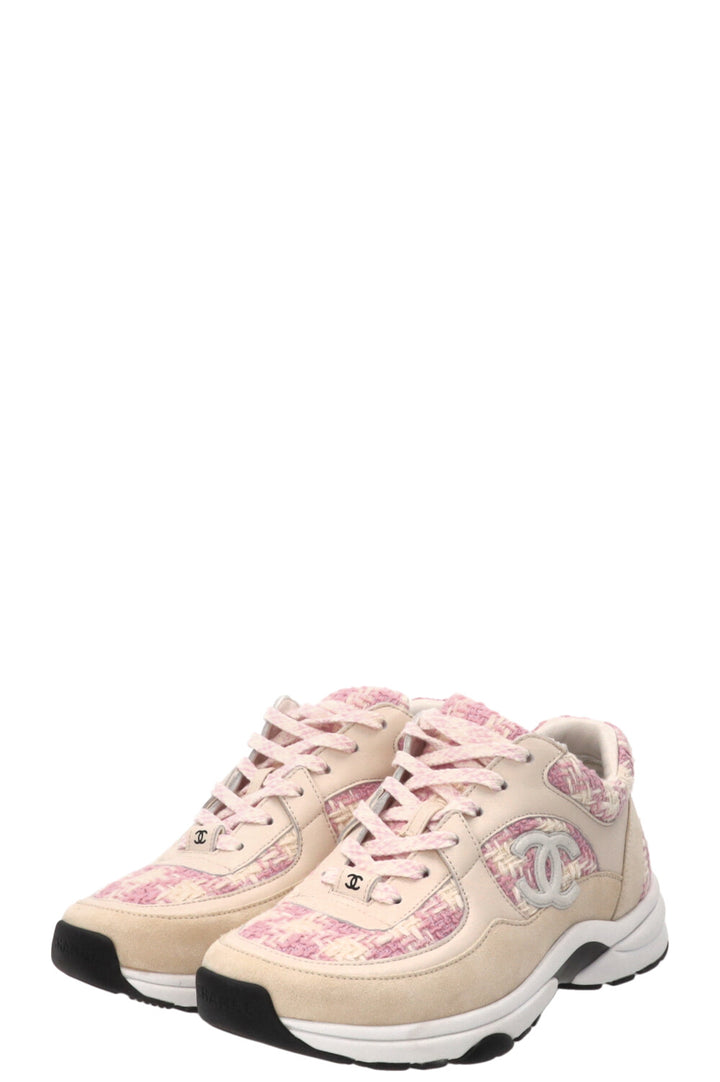 CHANEL CC Sneakers Tweed Rosa Beige