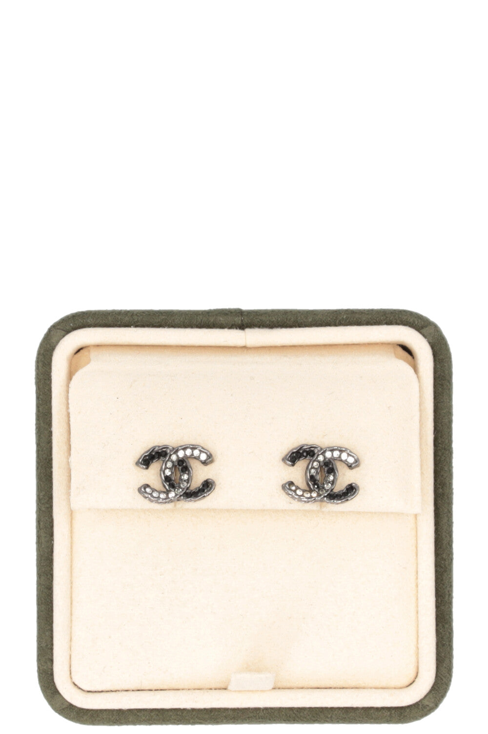 CHANEL CC Stud Earrings Black Silver Metal