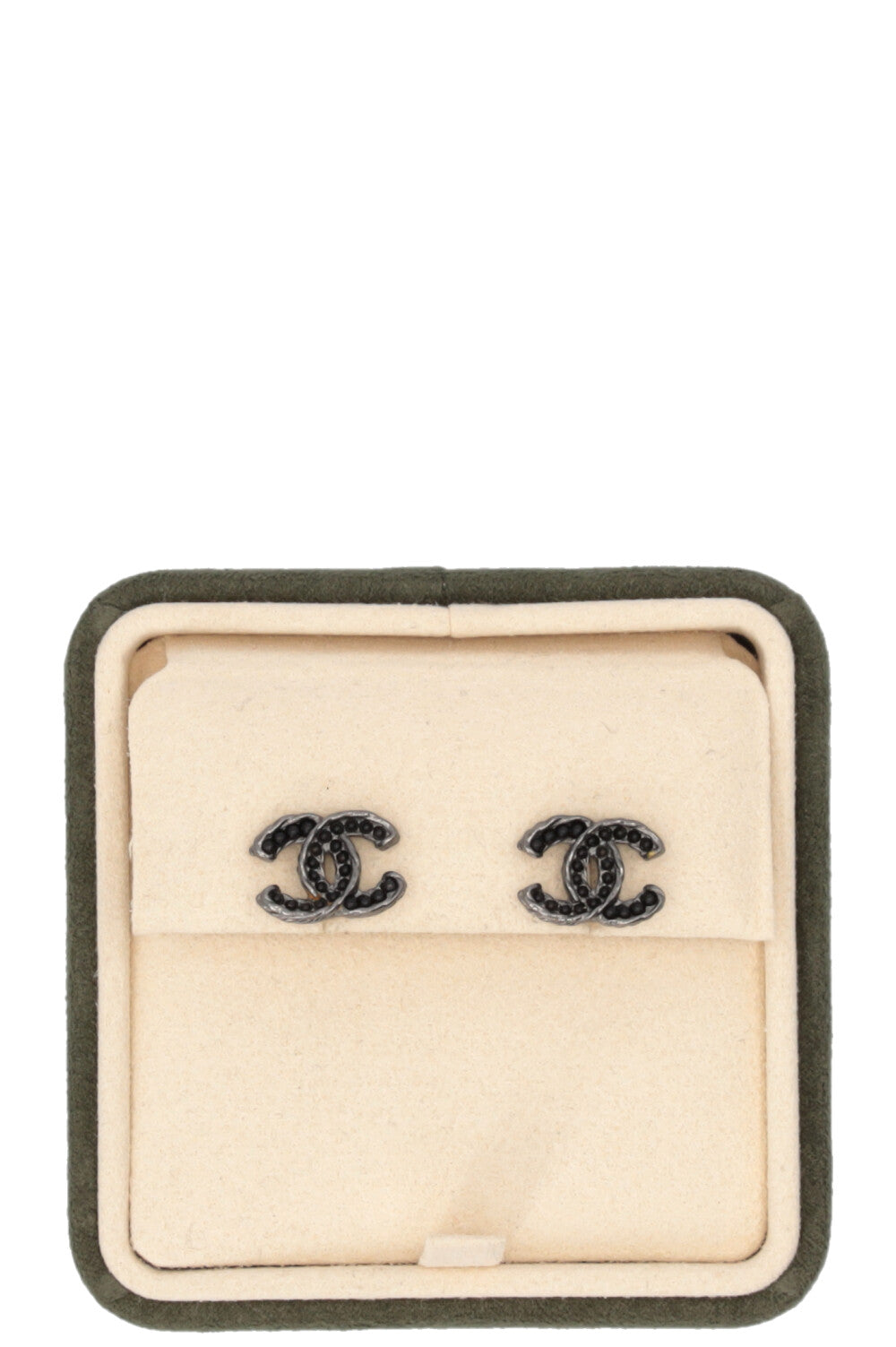 CHANEL CC Stud Earrings Metal Black