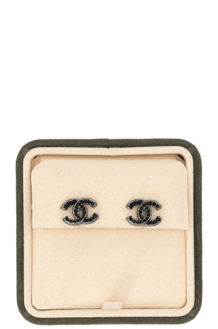 CHANEL CC Stud Earrings Metal Black