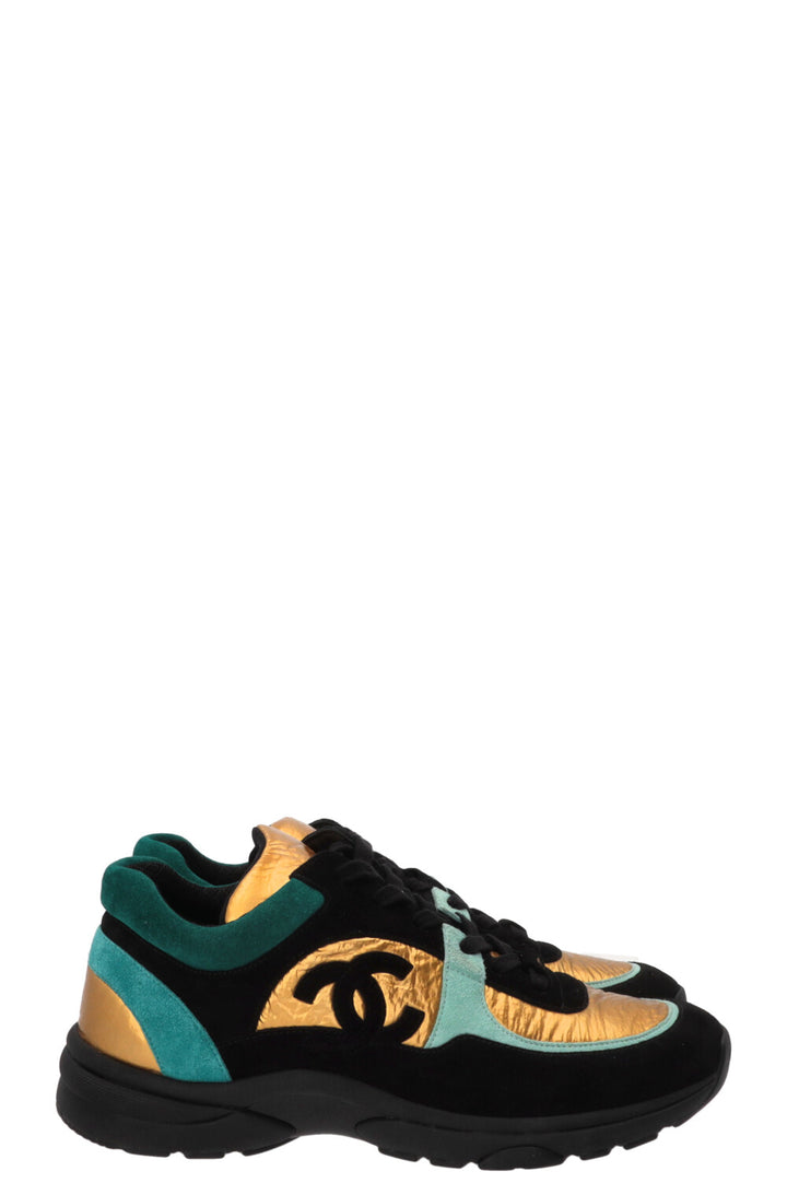 CHANEL CC Tennis Sneakers Leather Gold Black