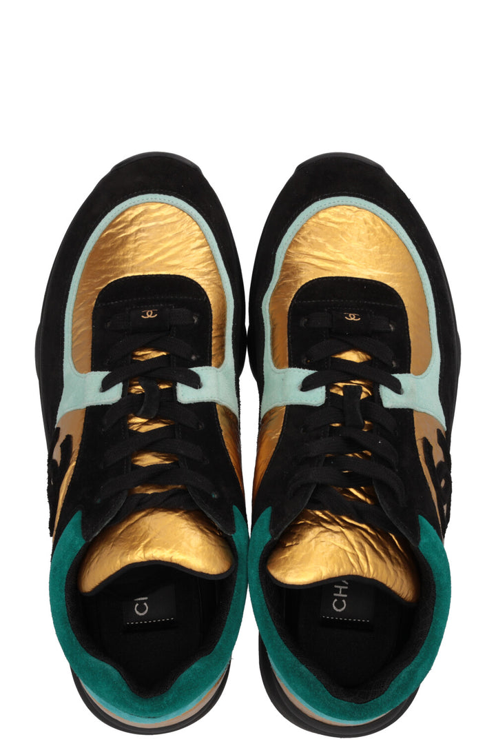 CHANEL CC Tennis Sneakers Leather Gold Black
