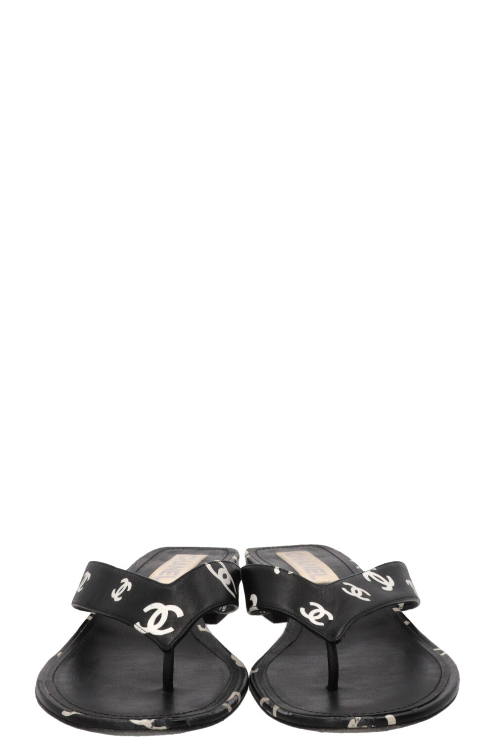 CHANEL CC Tongs Blanc Noir