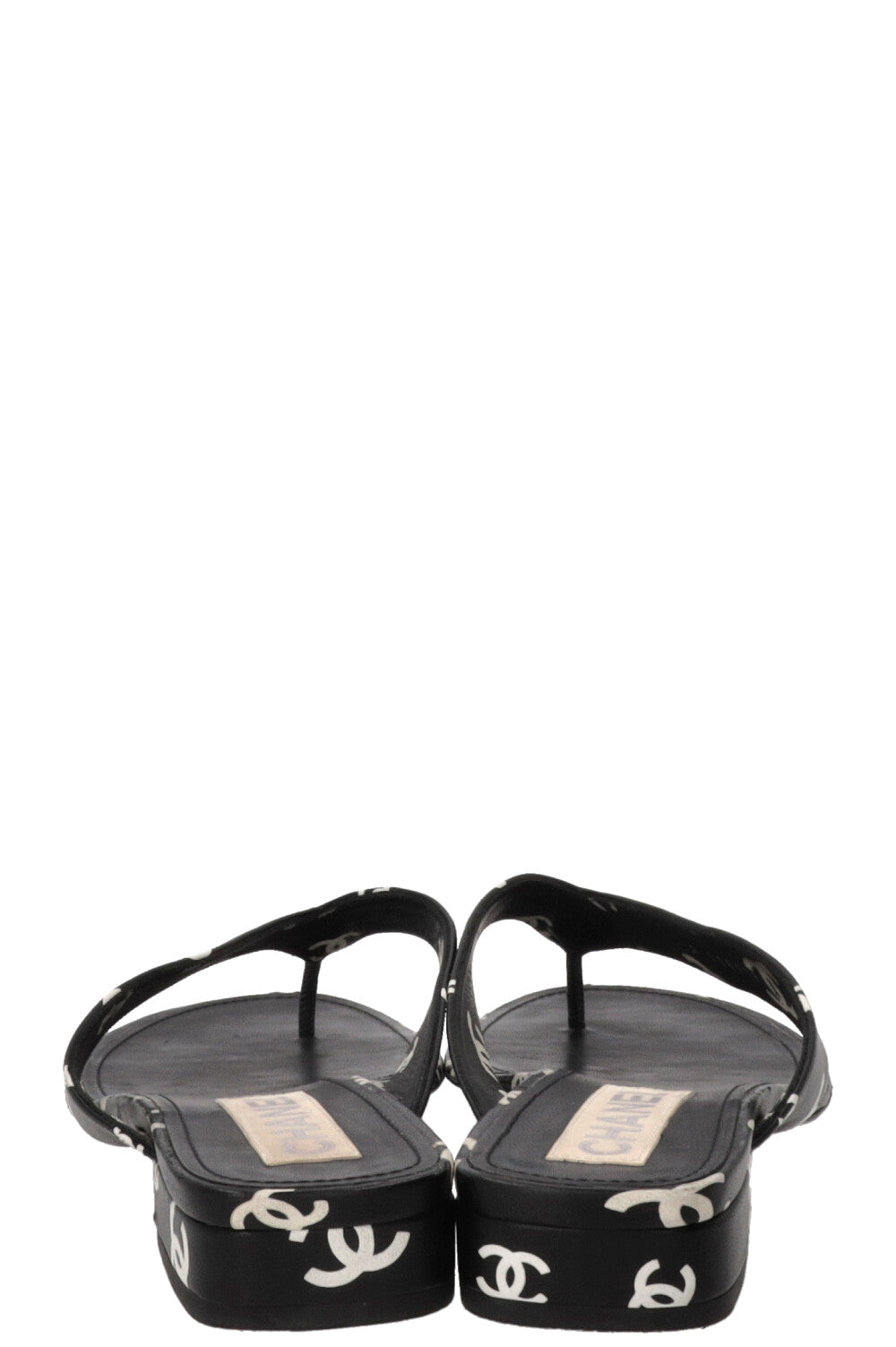 CHANEL CC Tongs Blanc Noir