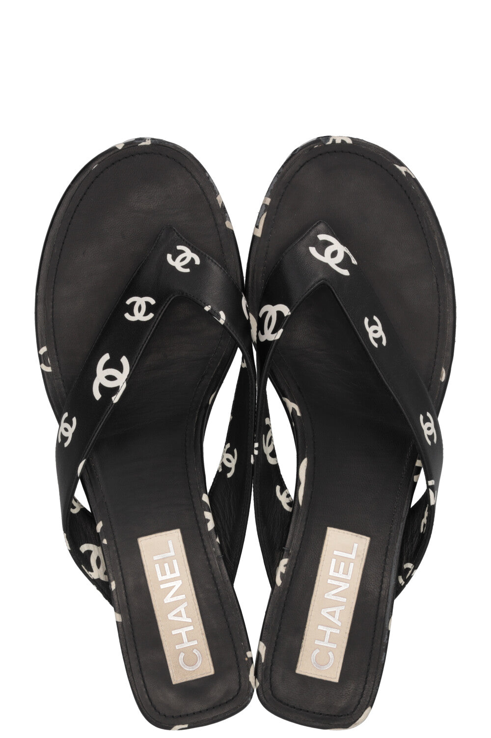 CHANEL CC Tongs Blanc Noir