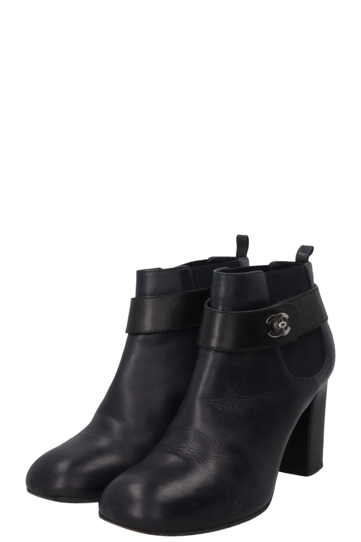 CHANEL CC Turnlock Ankle Boots Navy