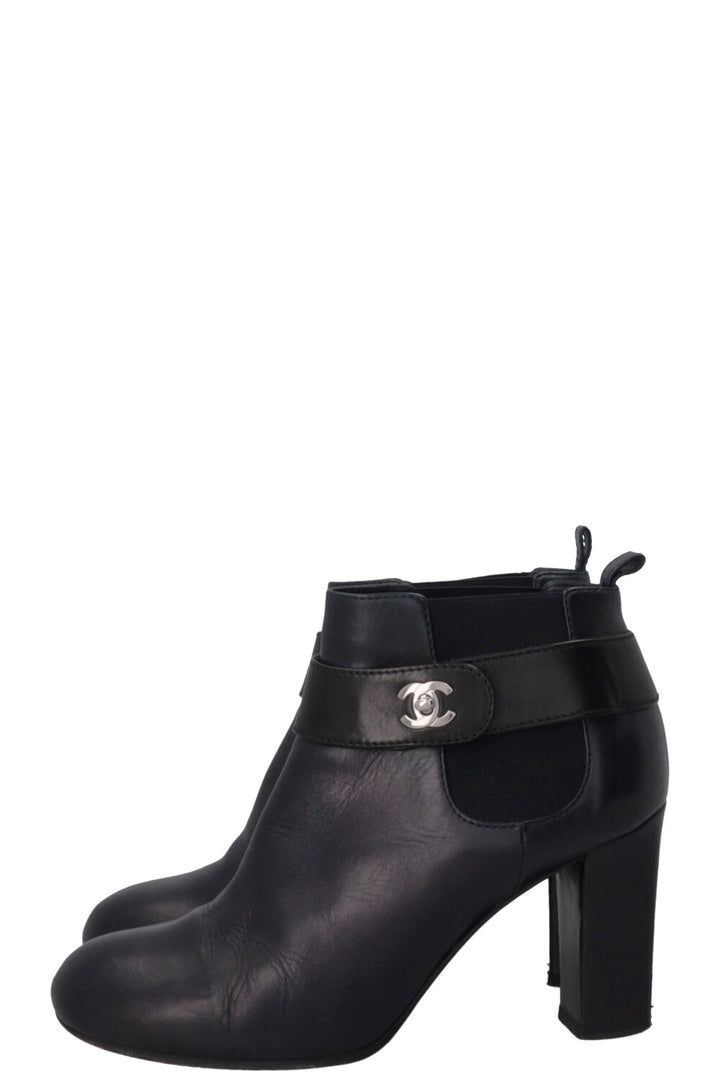 CHANEL CC Turnlock Ankle Boots Navy