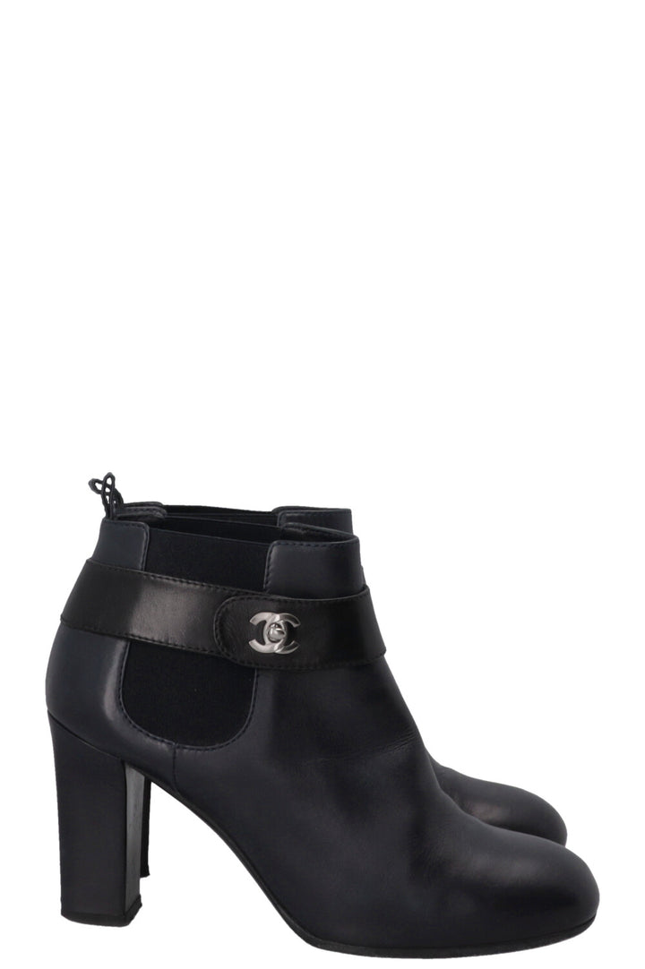 CHANEL CC Turnlock Ankle Boots Navy