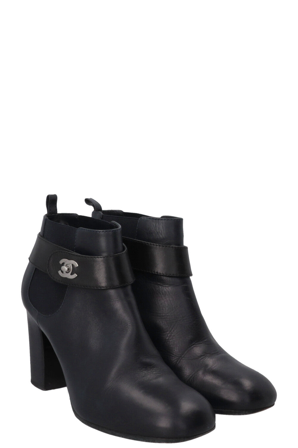 CHANEL CC Turnlock Ankle Boots Navy