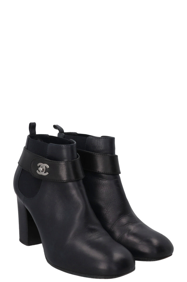 CHANEL CC Turnlock Ankle Boots Navy