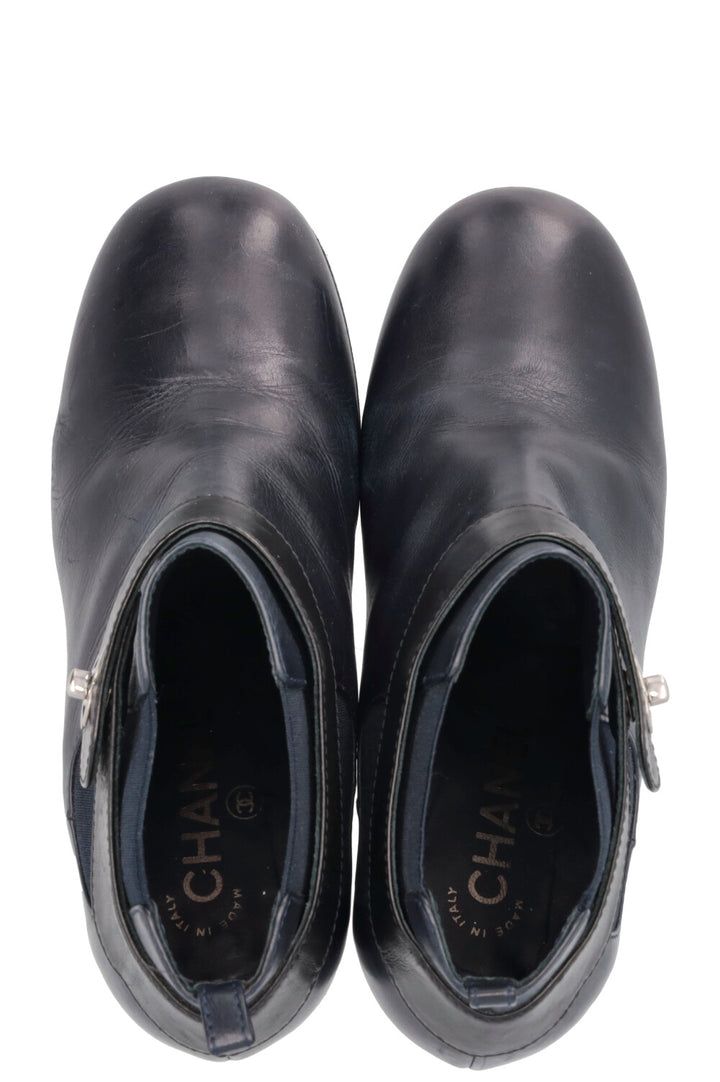 CHANEL CC Turnlock Ankle Boots Navy