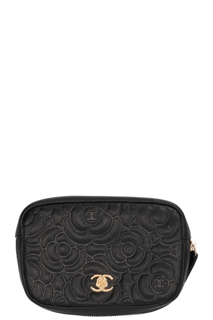 CHANEL Camelia Pouch Caviar Leather Black