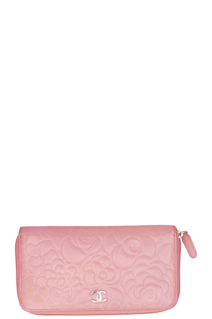CHANEL Camellia Embossed Wallet Pink