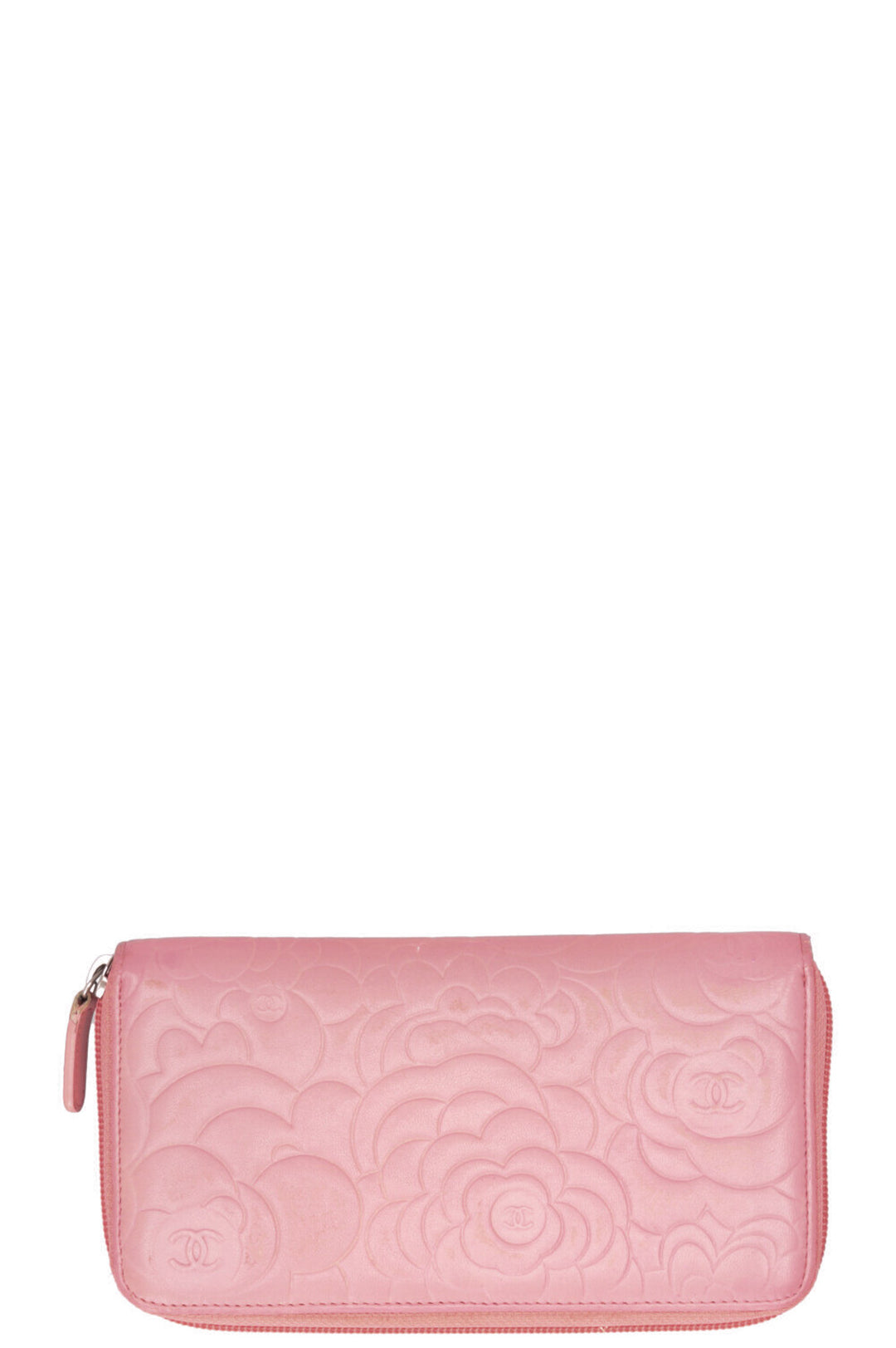 CHANEL Camellia Embossed Wallet Pink