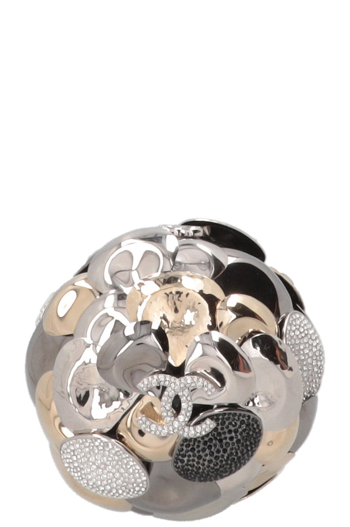 CHANEL Camellia Minaudière Metal Silver