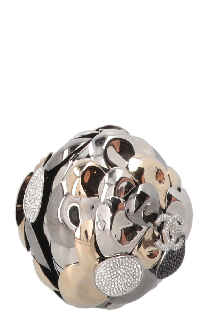 CHANEL Camellia Minaudière Metal Silver