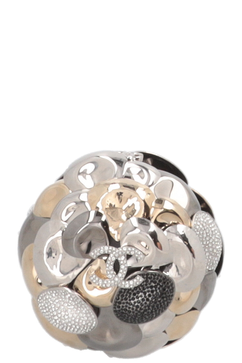 CHANEL Camellia Minaudière Metal Silver