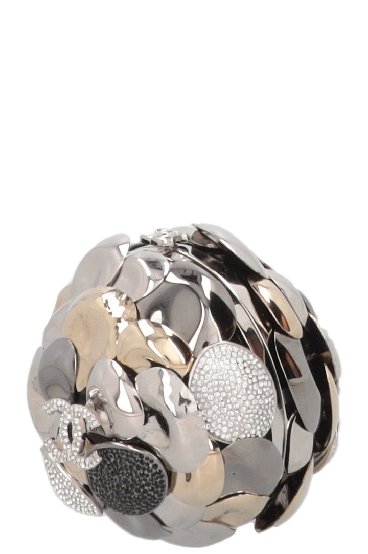 CHANEL Camellia Minaudière Metal Silver