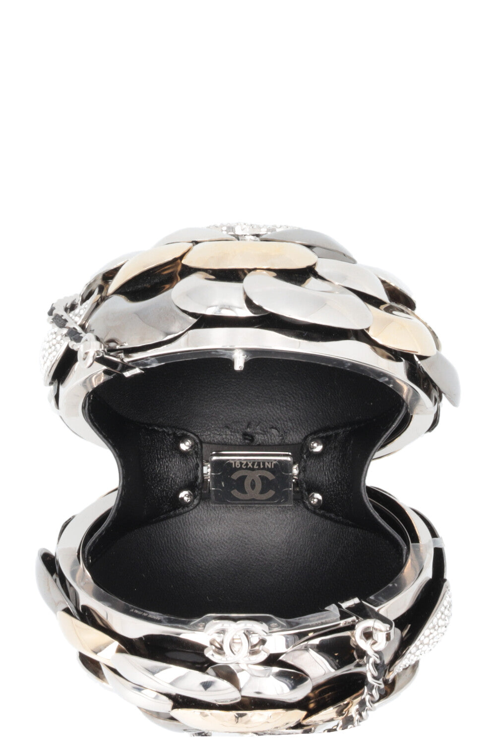 CHANEL Camellia Minaudière Metal Silver