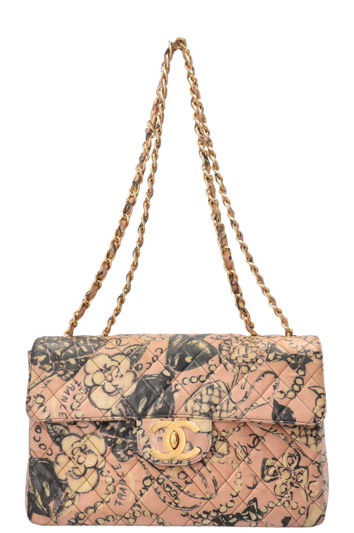 CHANEL Camellia Printed Single Maxi Flap Coated Canvas
