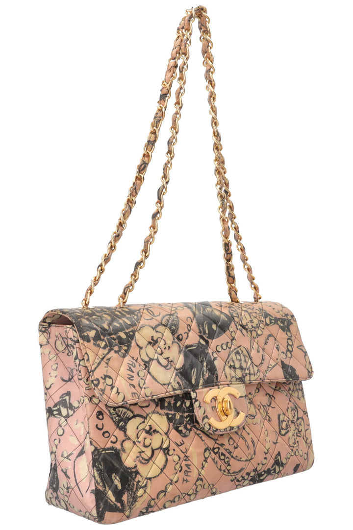 CHANEL Camellia Printed Single Maxi Flap Coated Canvas