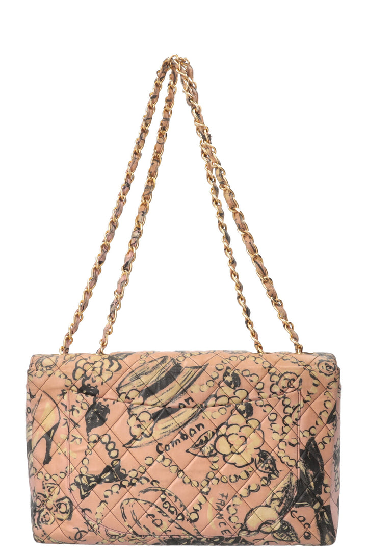 CHANEL Camellia Printed Single Maxi Flap Coated Canvas