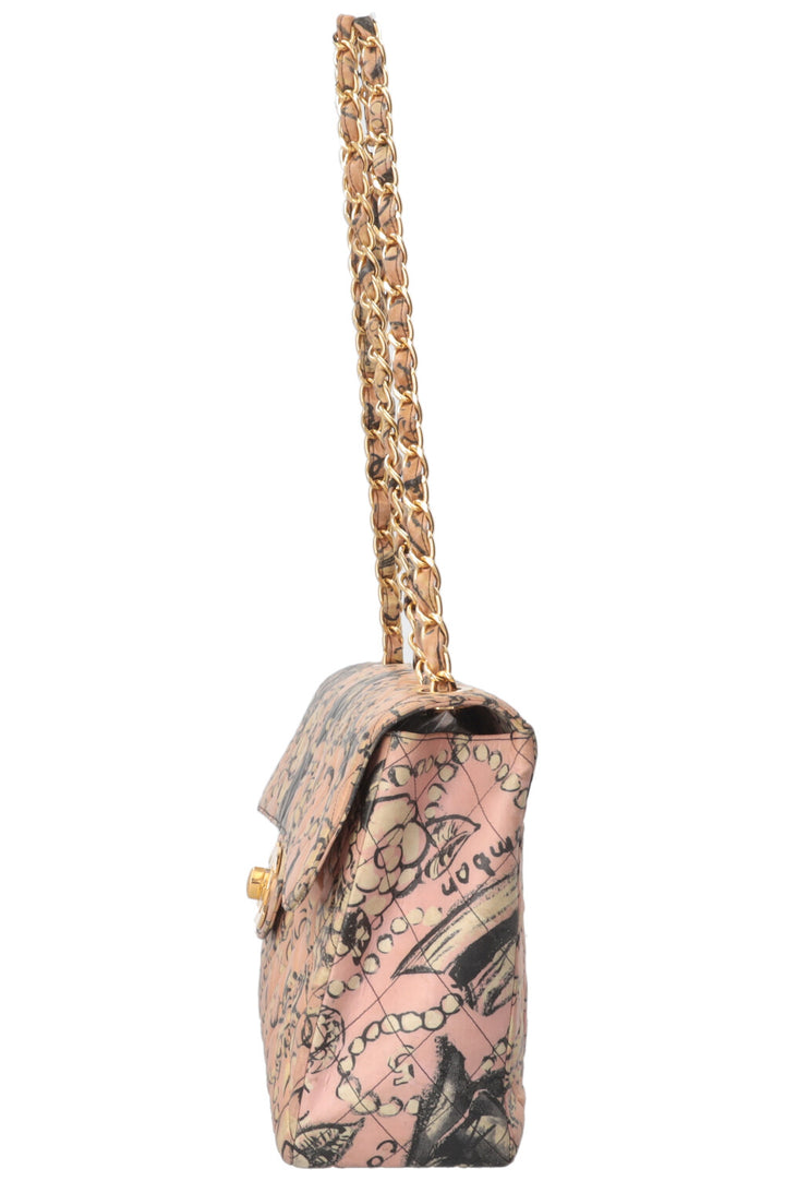 CHANEL Camellia Printed Single Maxi Flap Coated Canvas