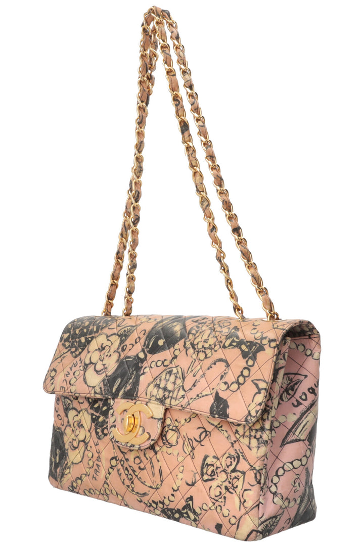 CHANEL Camellia Printed Single Maxi Flap Coated Canvas