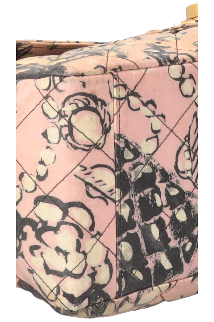 CHANEL Camellia Printed Single Maxi Flap Coated Canvas