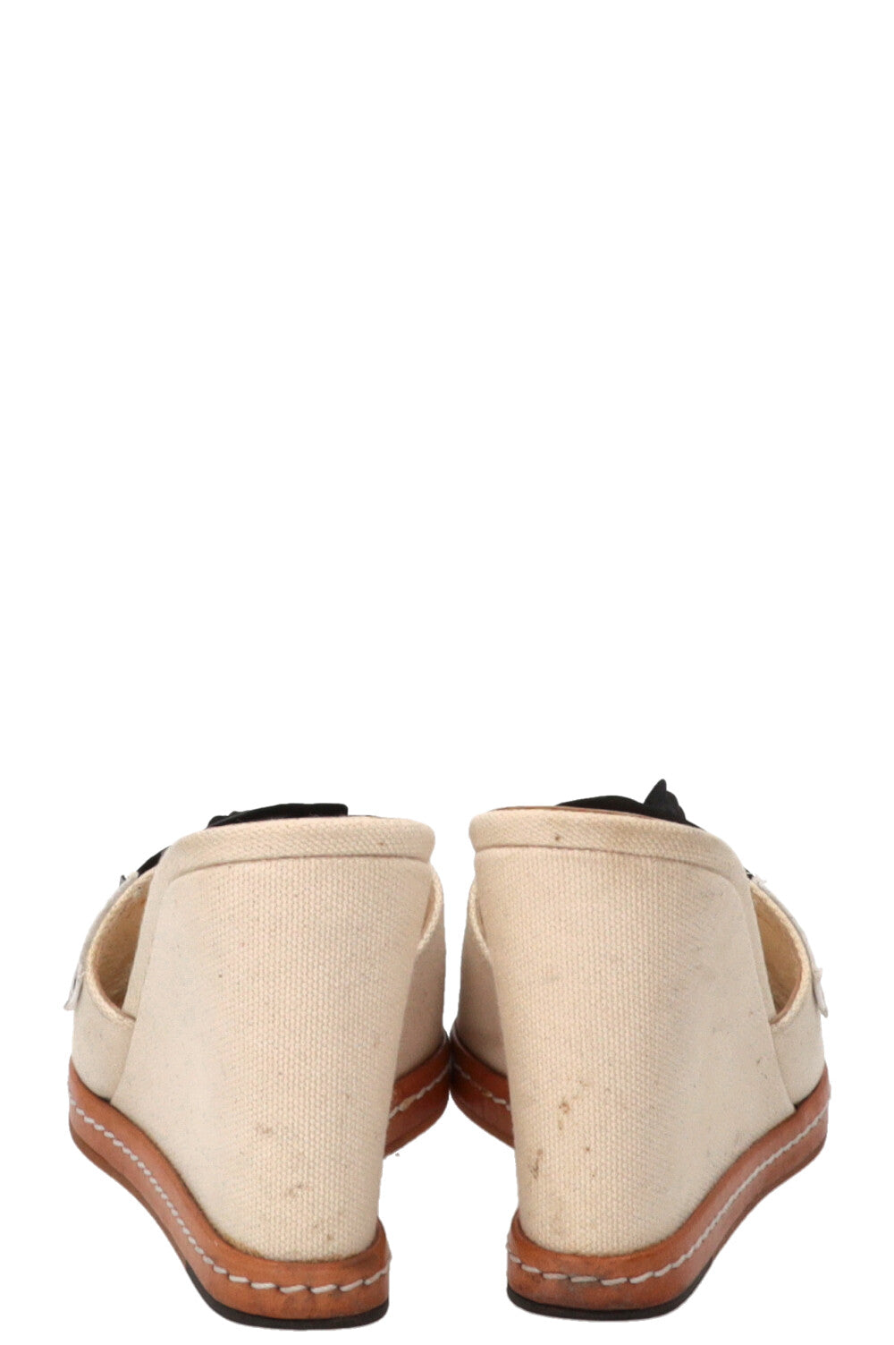 CHANEL Camellia Wedges Sandals Canvas Beige Black