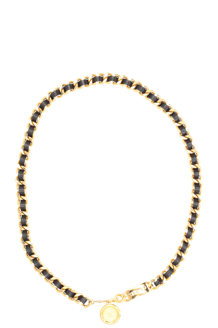 CHANEL Chain Belt Leather Gold Black