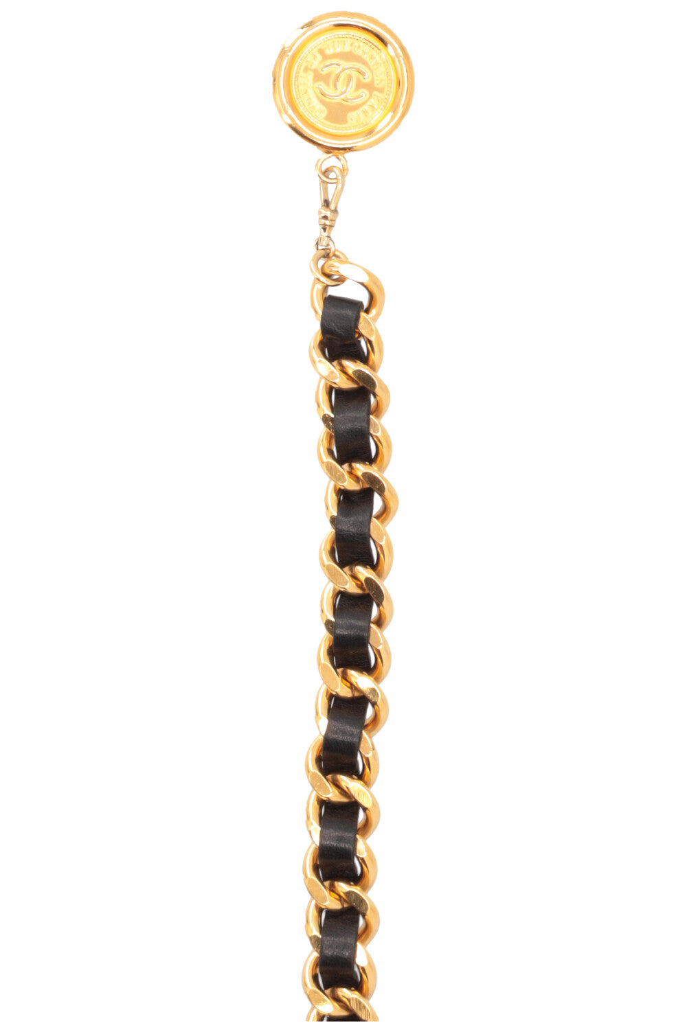 CHANEL Chain Belt Leather Gold Black