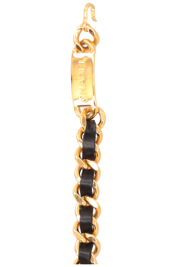 CHANEL Chain Belt Leather Gold Black