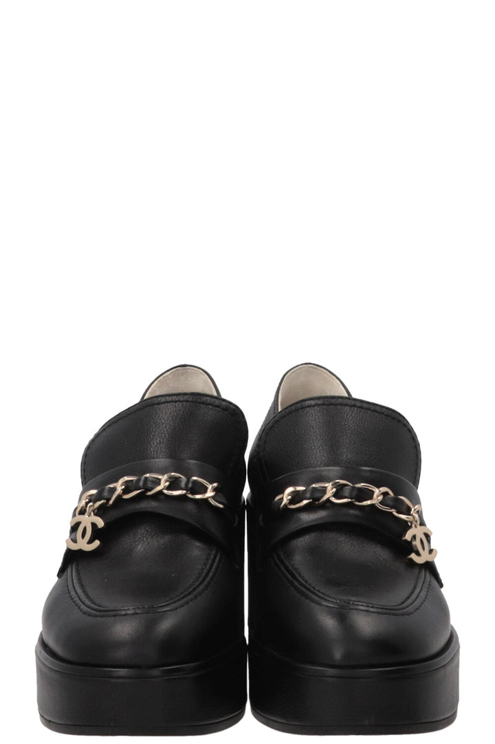 CHANEL Chain CC Plateau Loafers Leather Black