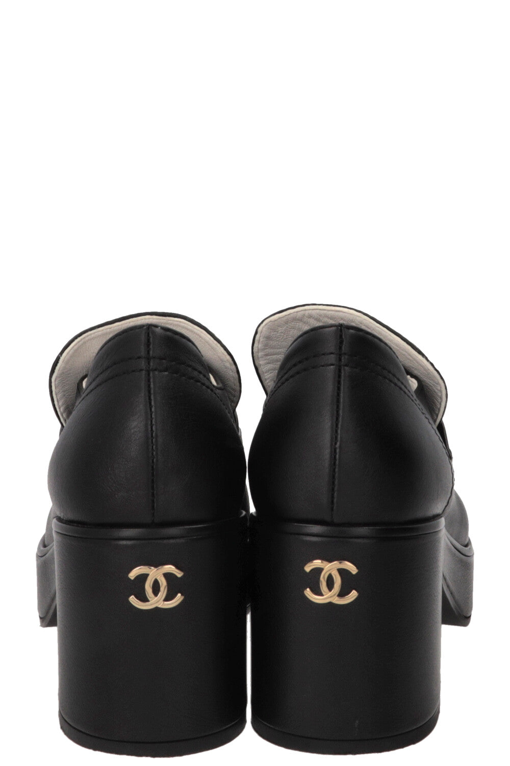 CHANEL Chain CC Plateau Loafers Leather Black