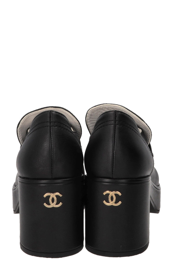 CHANEL Chain CC Plateau Loafers Leather Black