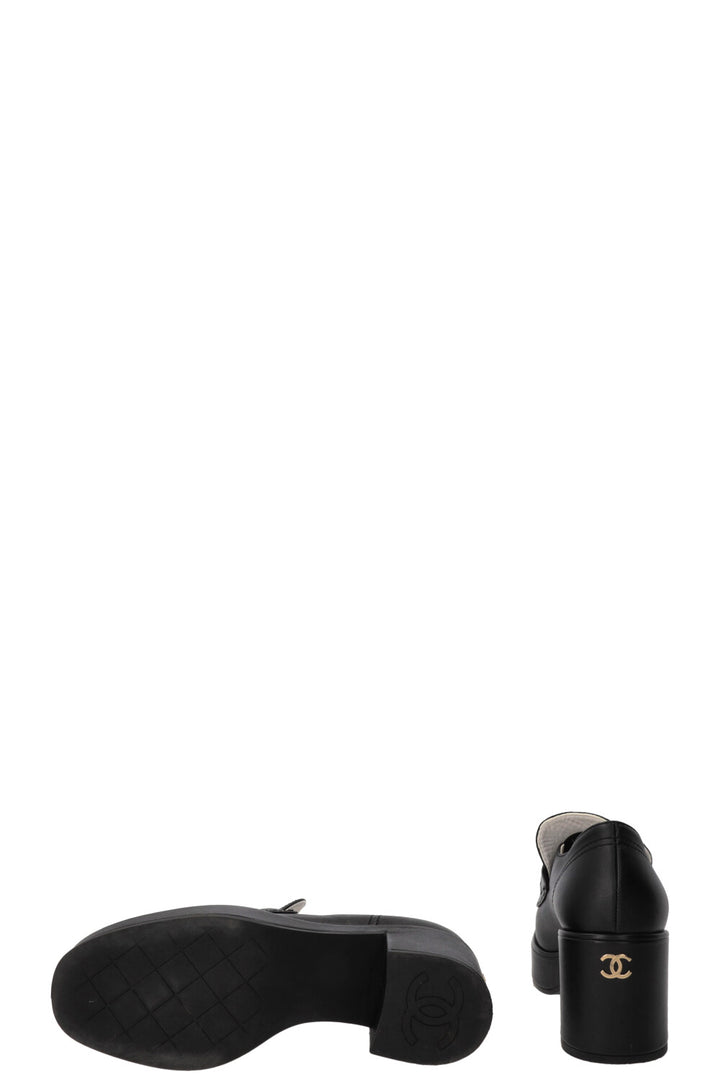 CHANEL Chain CC Plateau Loafers Leather Black