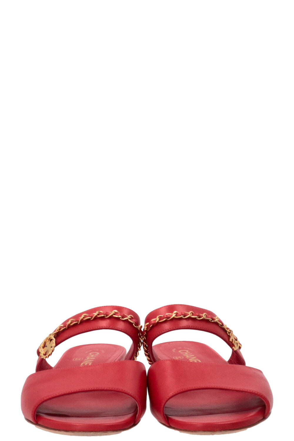 Mules à brides en chaîne CHANEL en cuir rouge