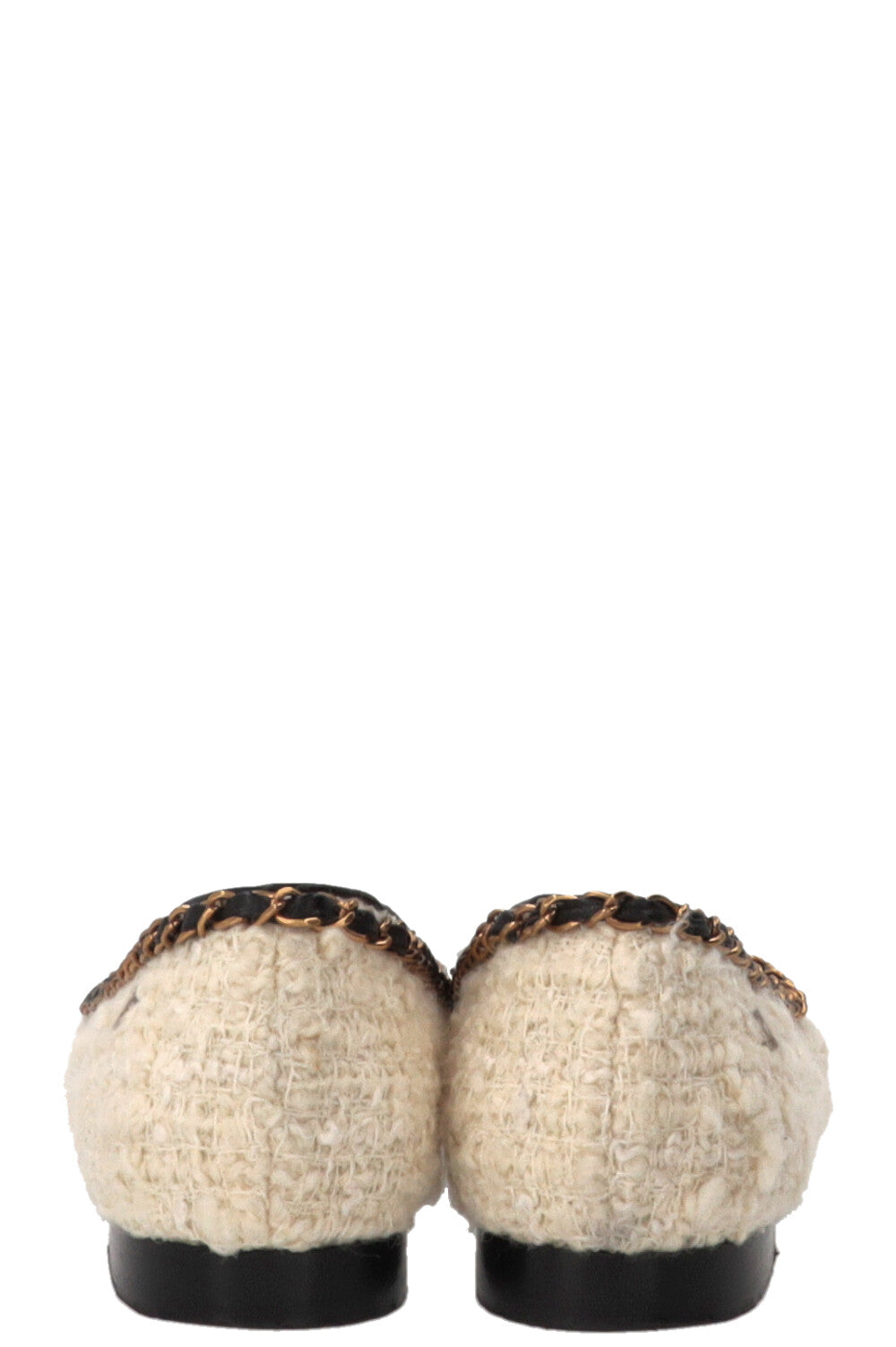 CHANEL Ballerines Classiques Tweed Détail Chaîne Blanc Noir