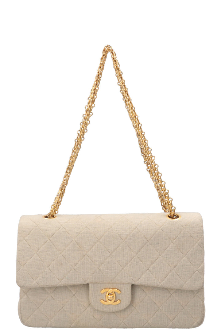 CHANEL Classic Medium Double Flap Jersey Beige