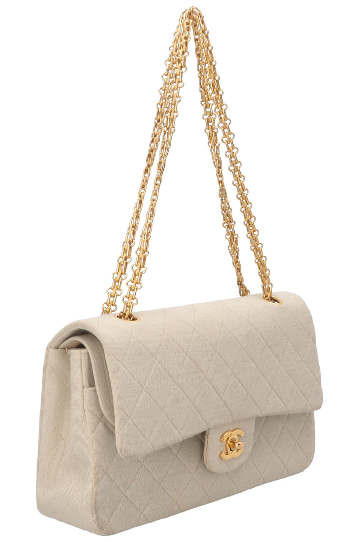CHANEL Classic Medium Double Flap Jersey Beige