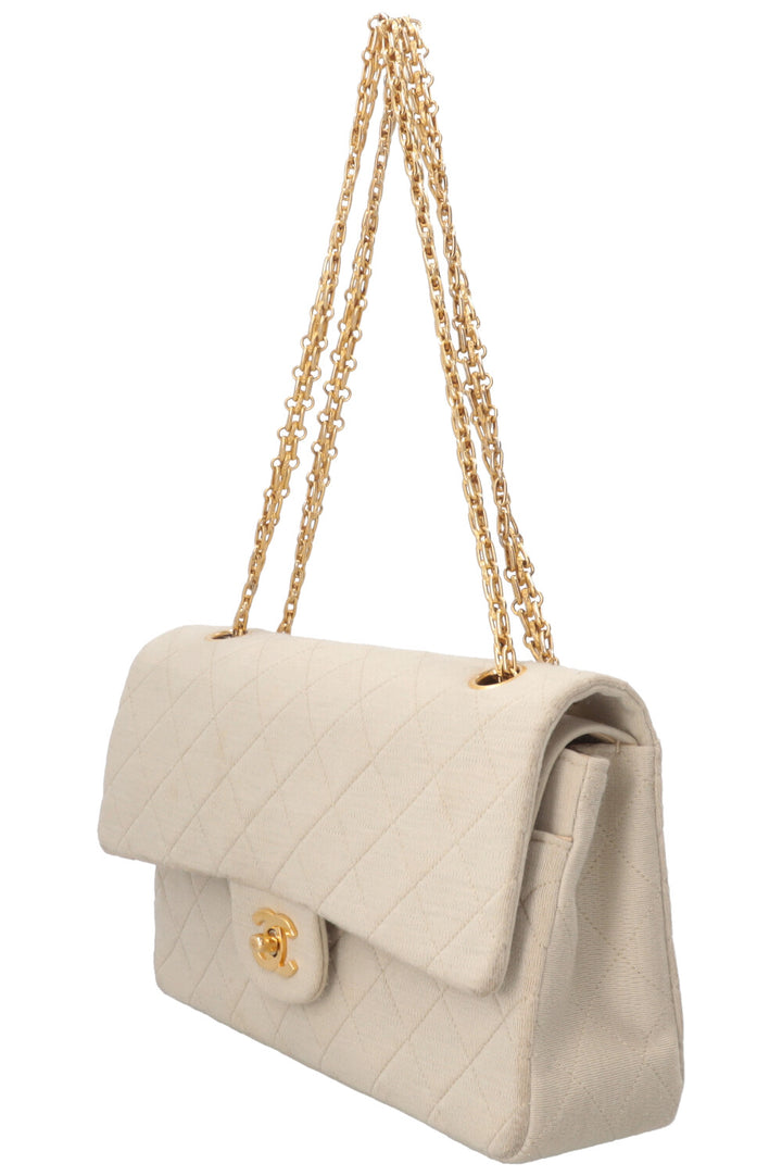 CHANEL Classic Medium Double Flap Jersey Beige