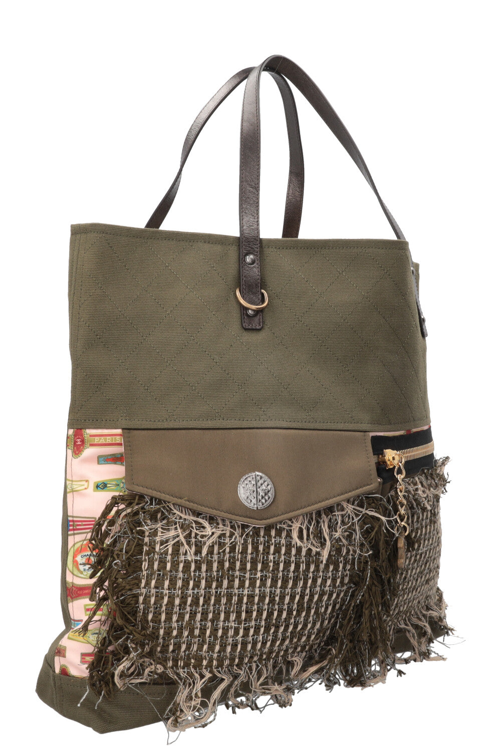 CHANEL Coco Cuba Tote Tweed Canvas Khaki