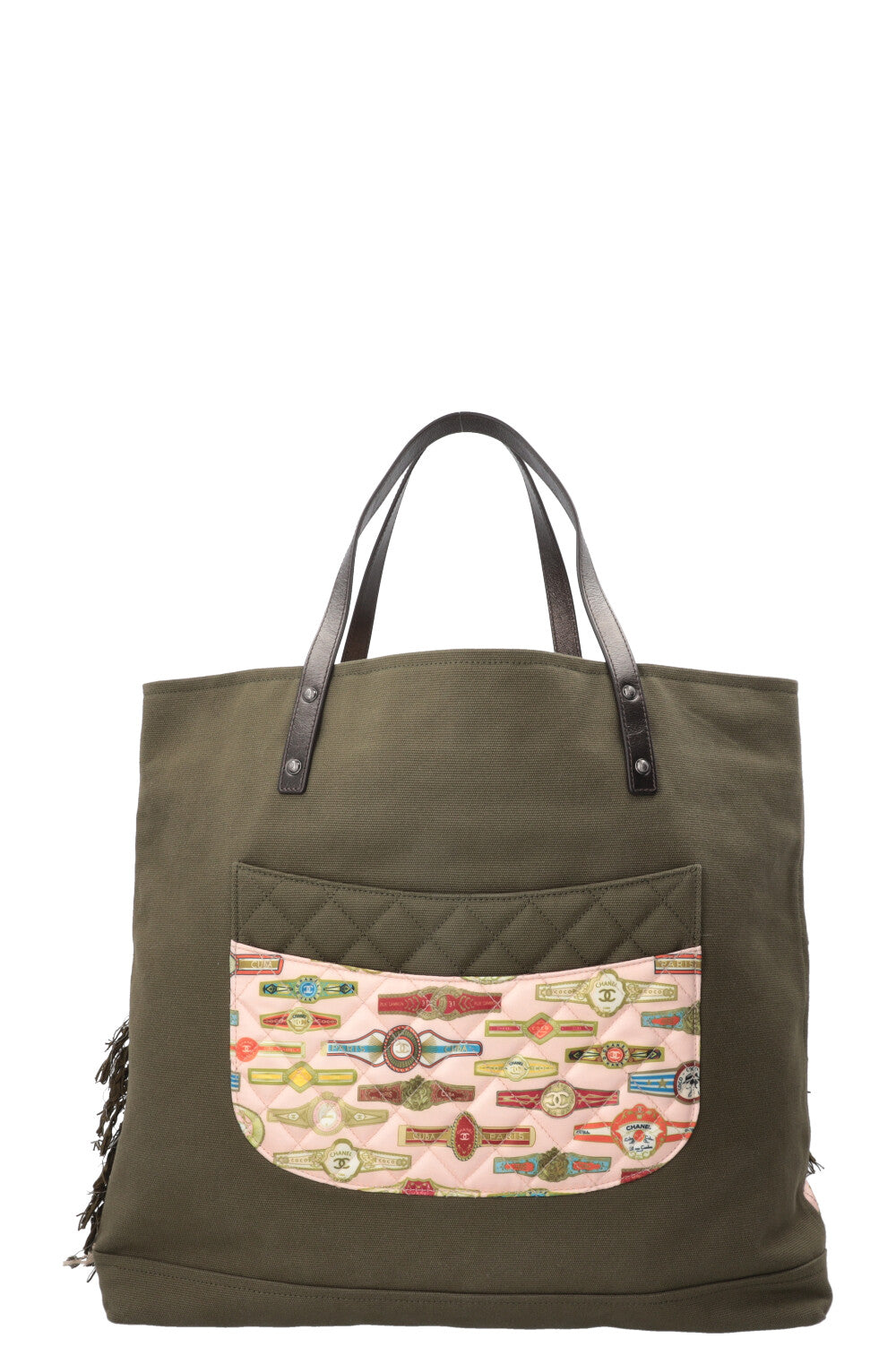CHANEL Coco Cuba Tote Tweed Canvas Khaki