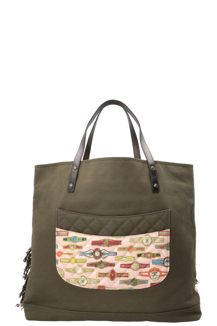 CHANEL Coco Cuba Tote Tweed Canvas Khaki