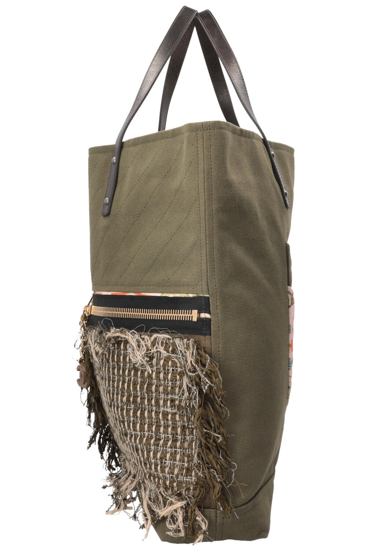 CHANEL Coco Cuba Tote Tweed Canvas Khaki