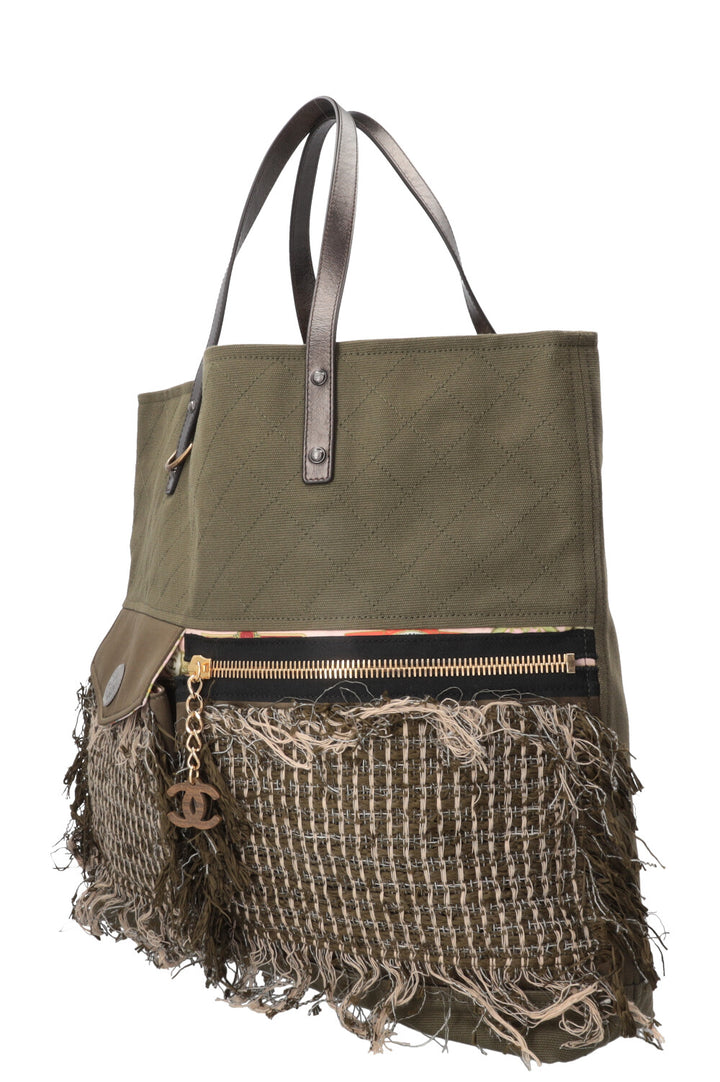 CHANEL Coco Cuba Tote Tweed Canvas Khaki