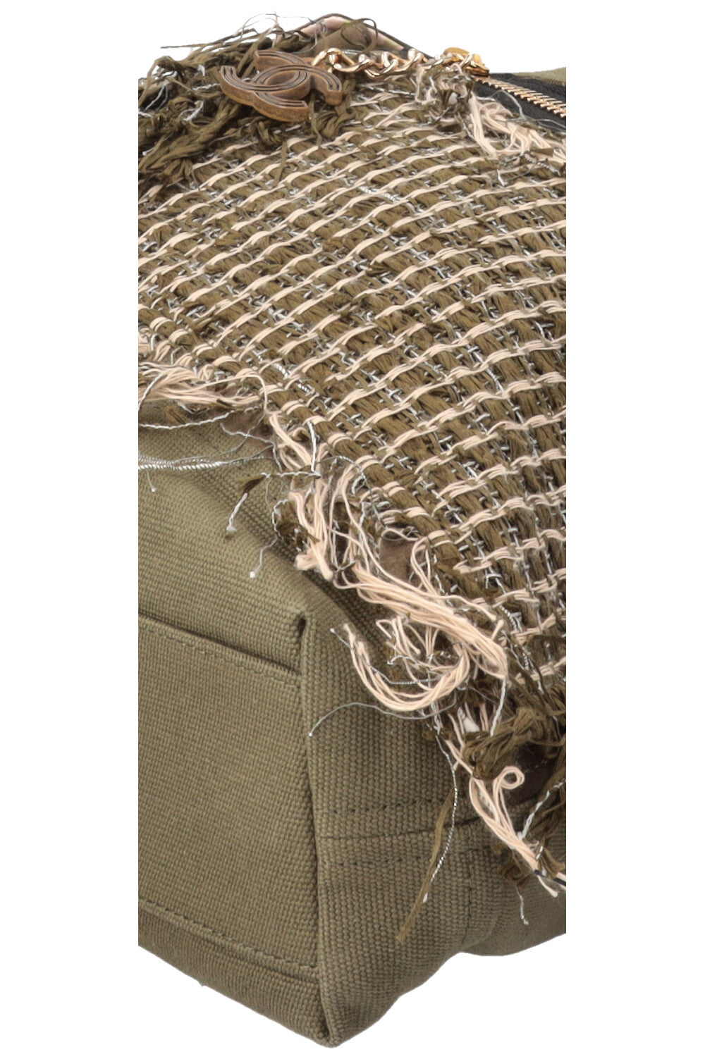 CHANEL Coco Cuba Tote Tweed Canvas Khaki
